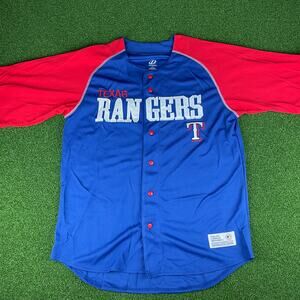 Vintage Y2K Texas Rangers Embroidered Dynasty Button Up Baseball Jersey Sz L